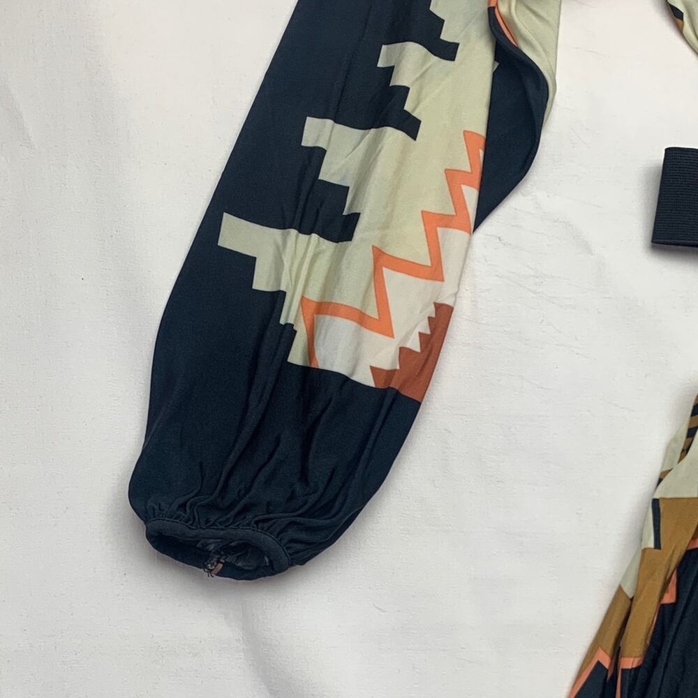 FARM Rio size small maxi dress Aztec belted cut out Multicolor Grey cream tan - Picture 6 of 12